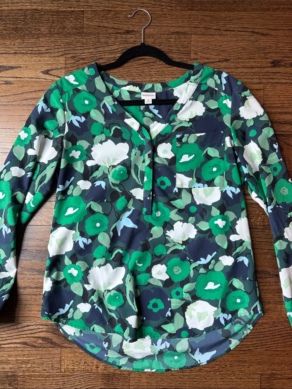 Merona Teal and Navy Floral Top